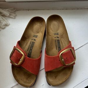 Birkenstock Madrid Big Buckle Nubuck Leather size 7 EU 38 Worn Once EUC Mars Red